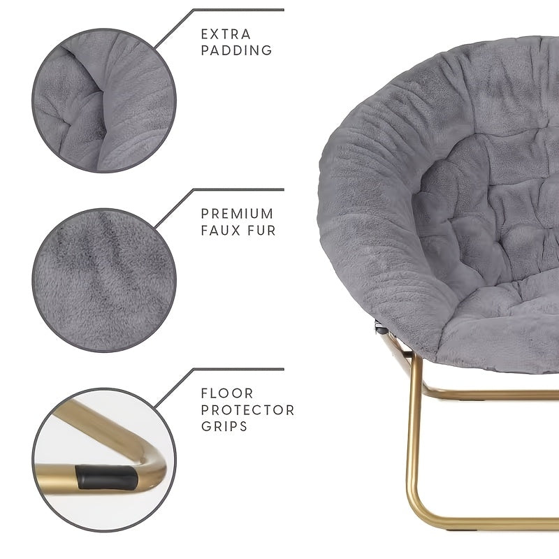 Faux Fur Saucer Chair XL Circle Seat For Bedroom Dorm And Gaming Foldable
