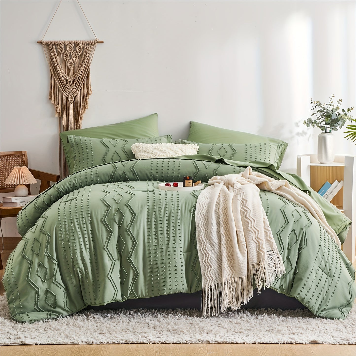 Boho Microfiber Comforter Set All Season Geometric Tufted Bedding In A Bag