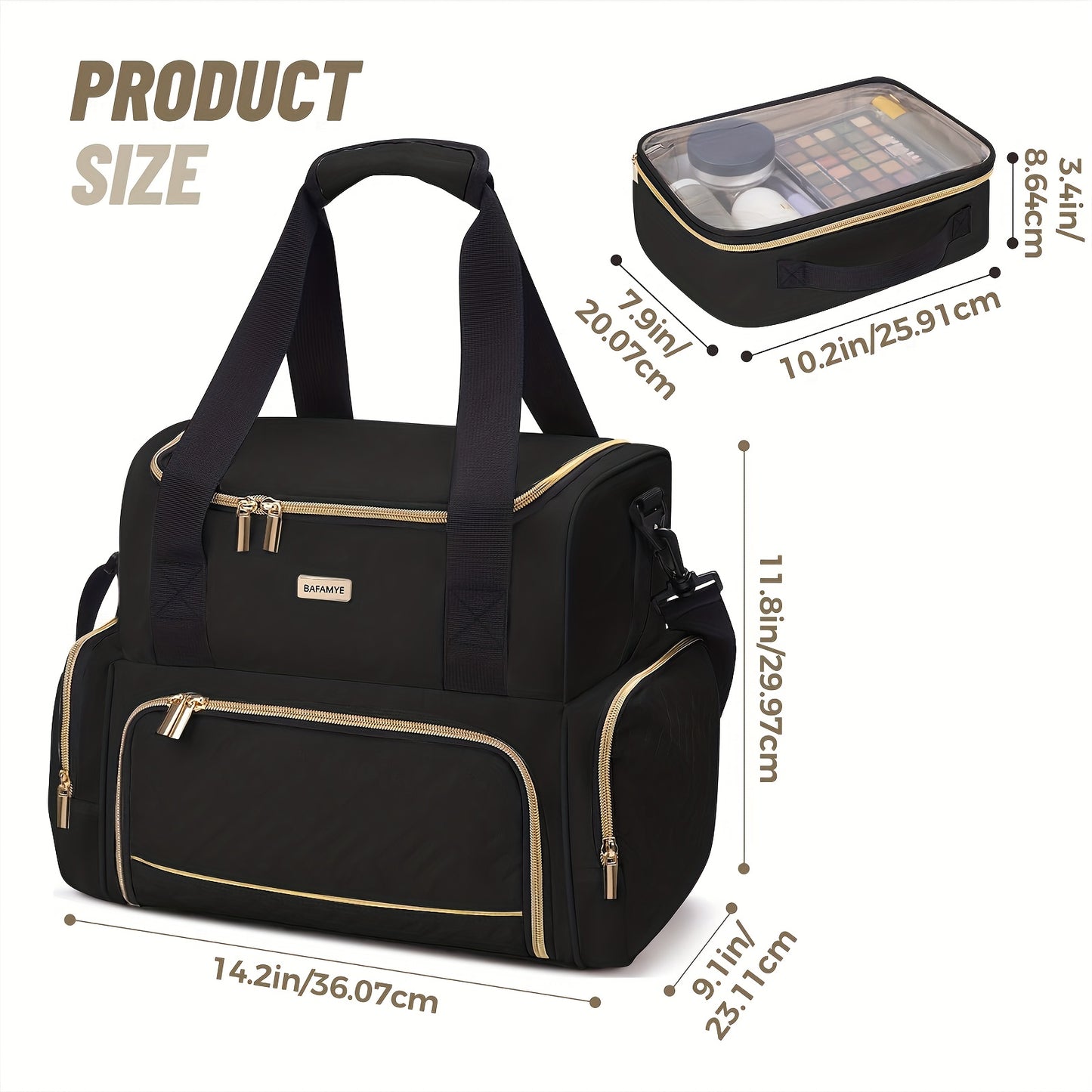 Large Makeup Cosmetic Bag With 2 Removable Cases Double Layer Travel Organizer