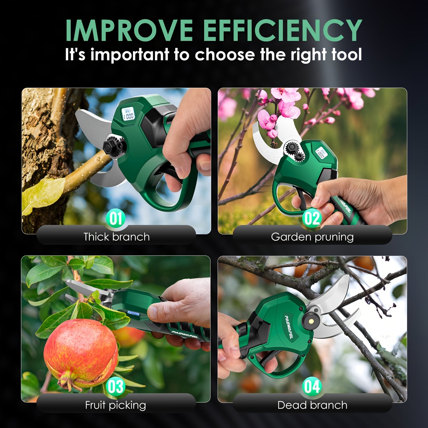 Cordless Electric Pruning Shears With 2 Rechargeable Batteries 41mm Cutting