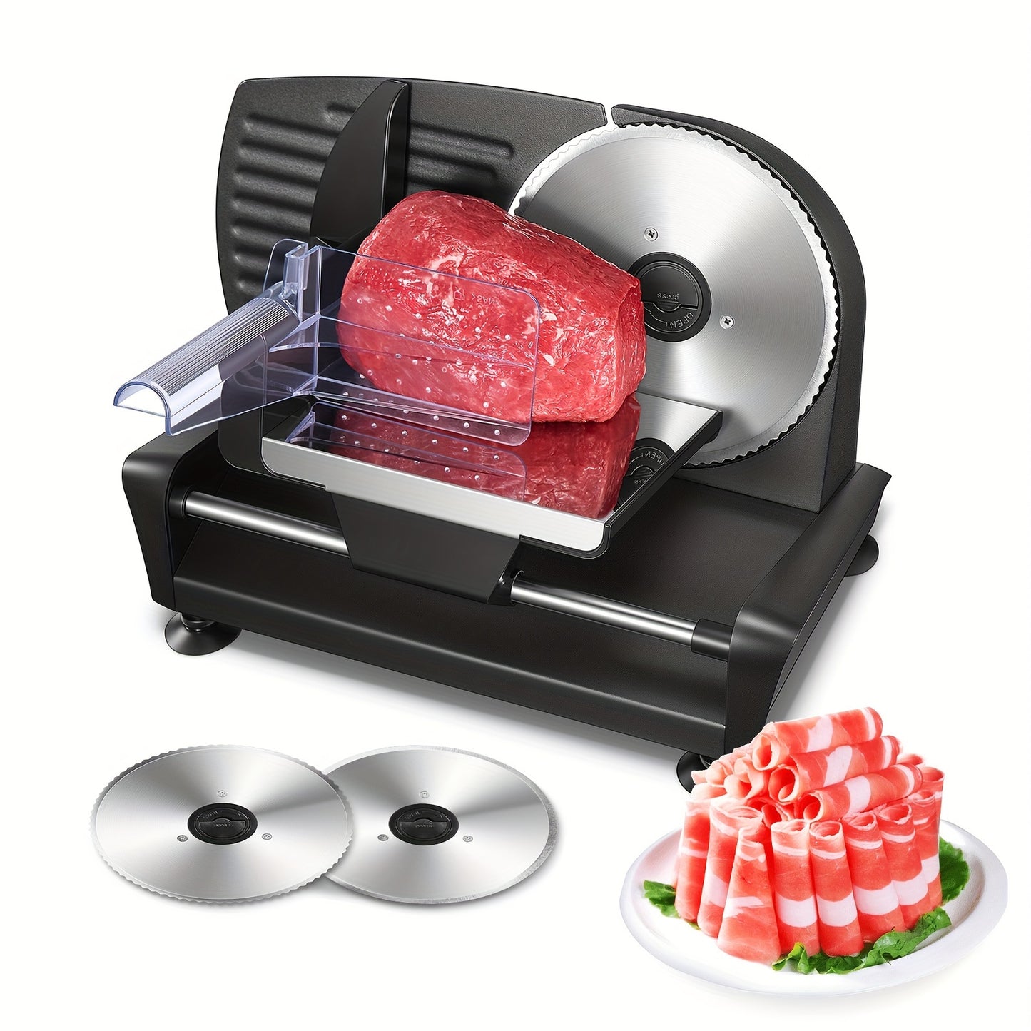 200W Electric Meat Slicer Stainless Steel 7.5 Inch Removable Blade Black