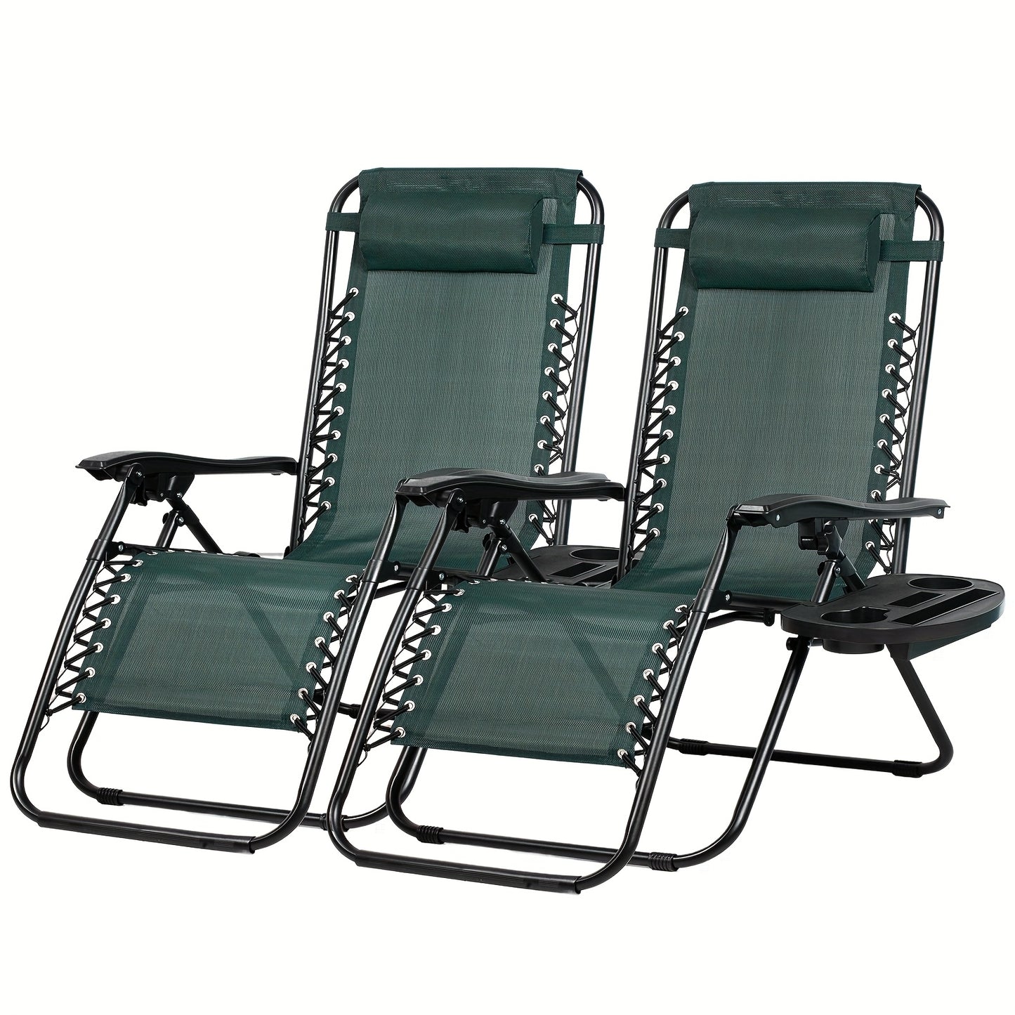 Set Of 2 Adjustable Zero Gravity Recliners With Cup Holders For Patio
