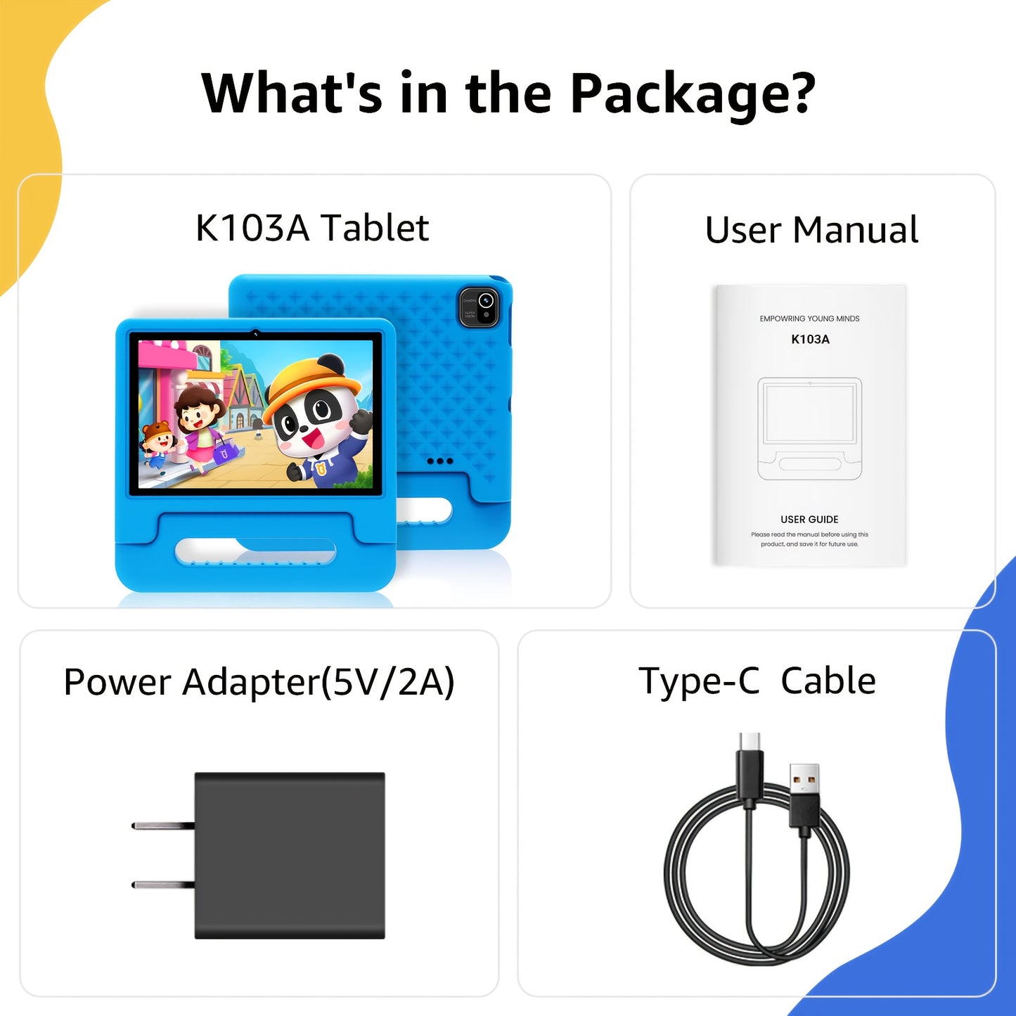 Android 13 Tablet, 10.1-inch Kids Tablet, 1280*800, 4GB(2GB+2GB Expandable) ROM, 32GB RAM, WiFi, 5000mAh, Dual Camera, Parental Controls, Preloaded Apps, Games, Learning Education Tablet with Case, Tablet PC, Eye-Protection,