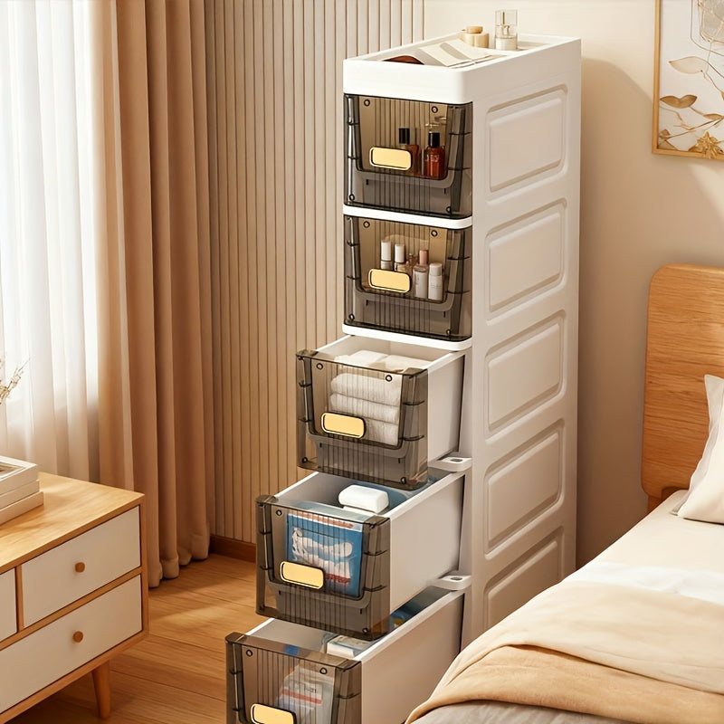 5 Tier Plastic Tall Narrow Storage Cabinet With Adjustable Shelves And Door