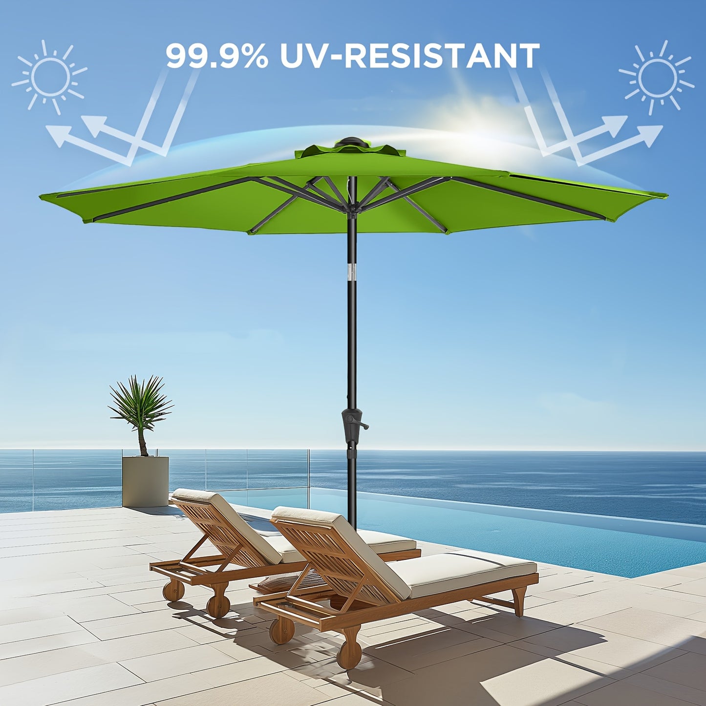 [Outdoor Patio Umbrella] 9ft Outdoor Patio Umbrella | 8 Colors, Push Button Tilt Crank, 8 Iron Umbrella Ribs, For Garden, Deck, Backyard, Pool, Garden Houses (No Base)
