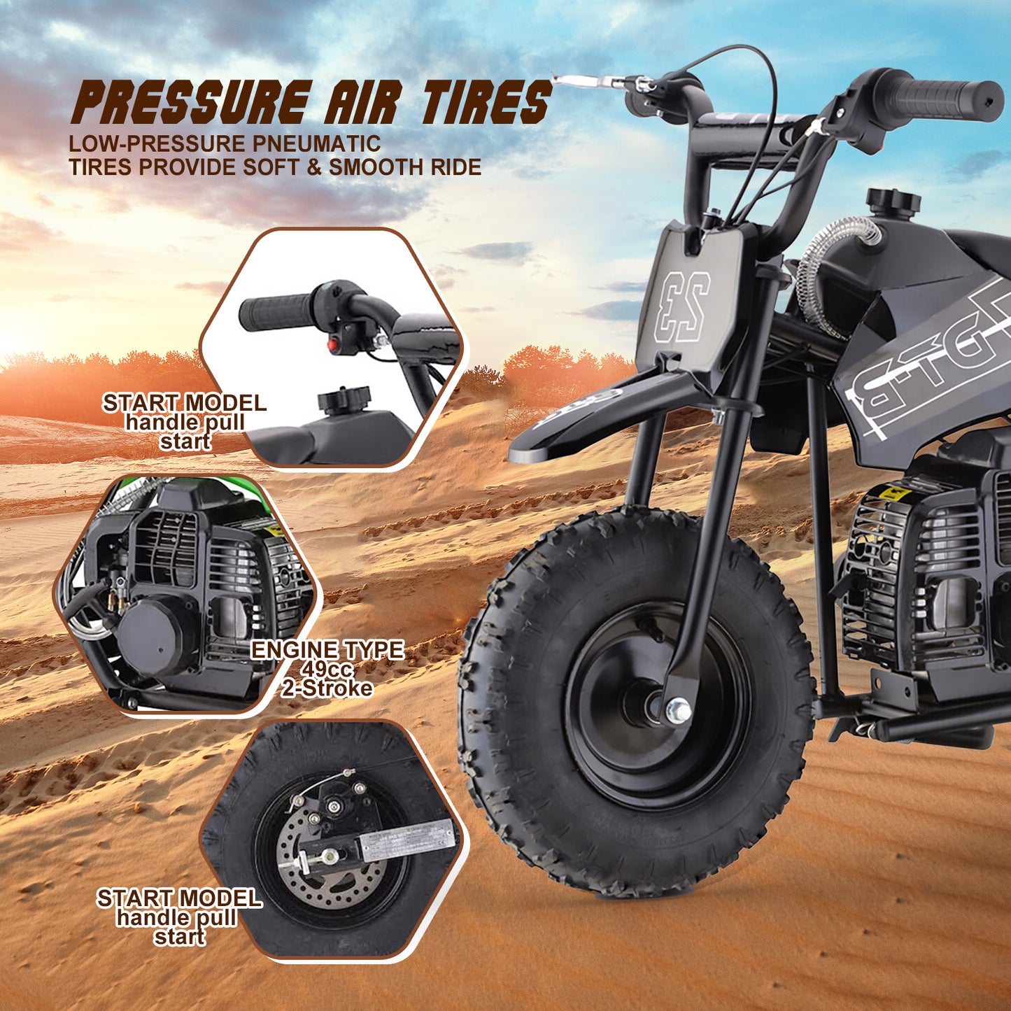 Mini Off-Road Dirt Bike, 49 CC 2-Stroke Gas Bike with Off-Rode Tire, Suspensions, Disc Brakes, Max Load 160Lbs, Max Speed 18Mph