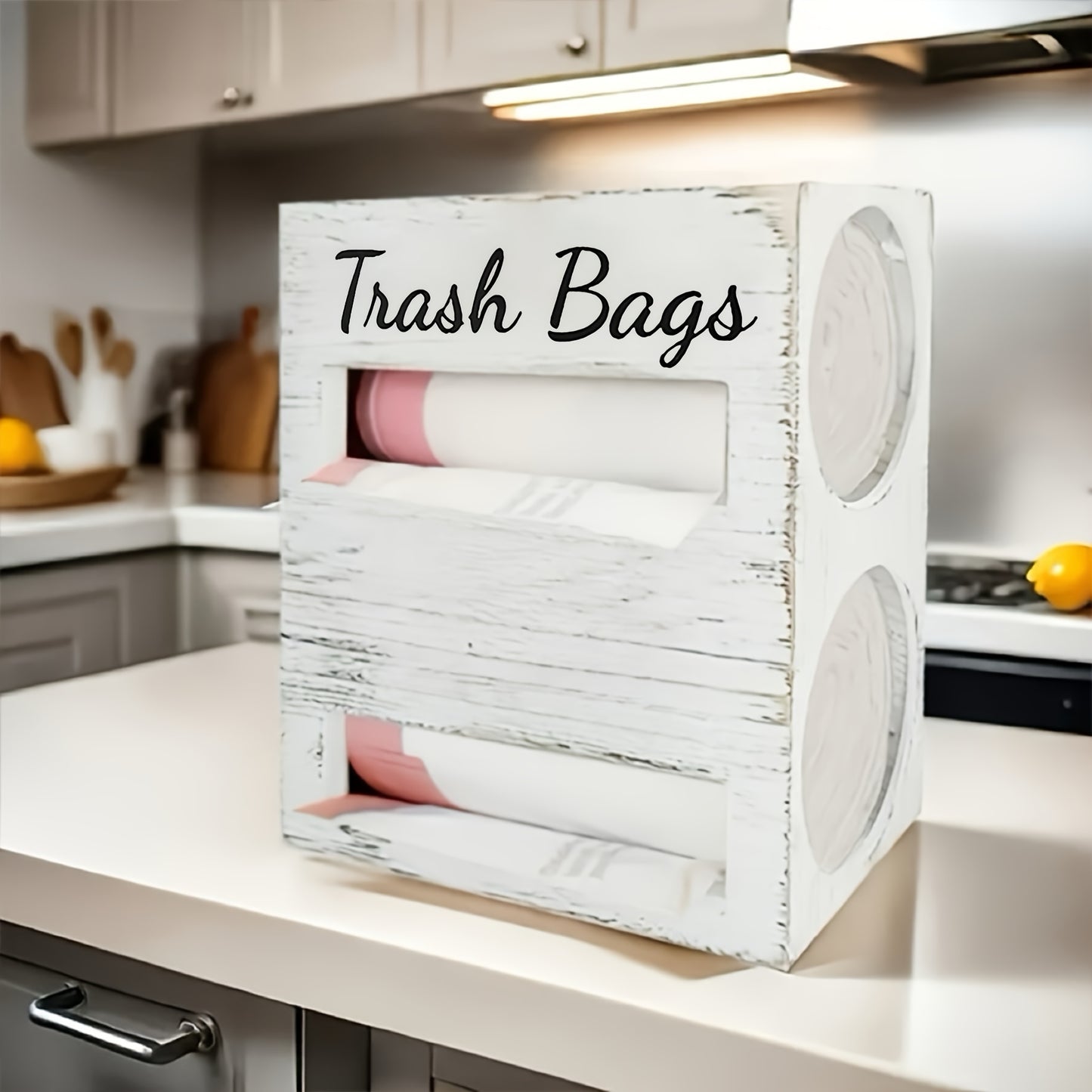 Wooden 2 In 1 Garbage Bag Holder And Storage Box Wall Mounted Organizer