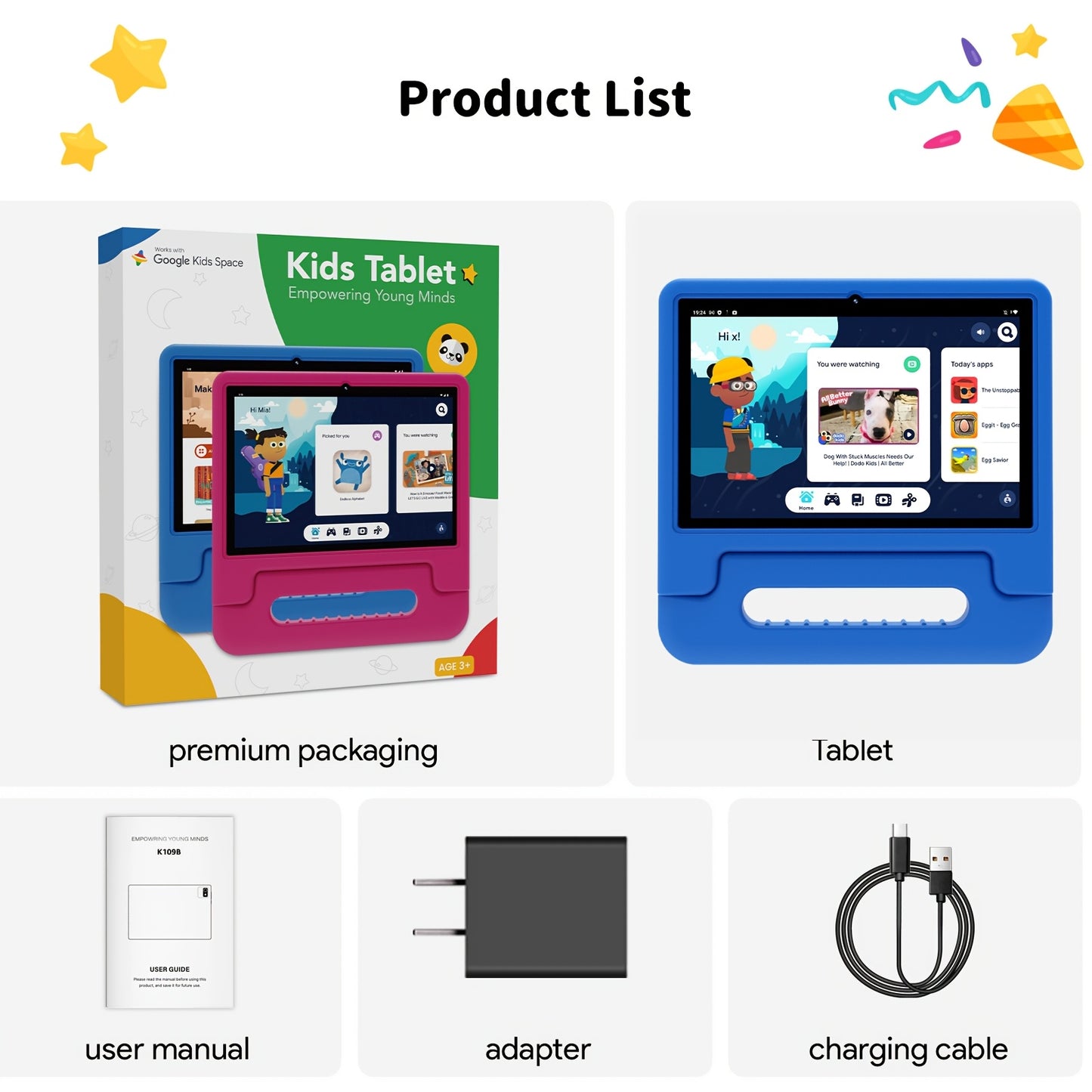 Android 13 Tablet, 10.1-inch Kids Tablet, 1280*800, 4GB(2GB+2GB Expandable) ROM, 32GB RAM, WiFi, 5000mAh, Dual Camera, Parental Controls, Preloaded Apps, Games, Learning Education Tablet with Case, Tablet PC, Eye-Protection,