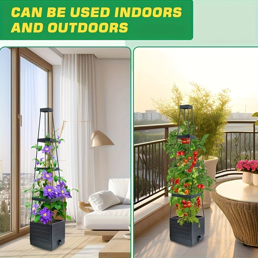 2 Pack 57 Inch Plastic Raised Garden Bed Tomato Planter With Trellis Indoor Outdoor