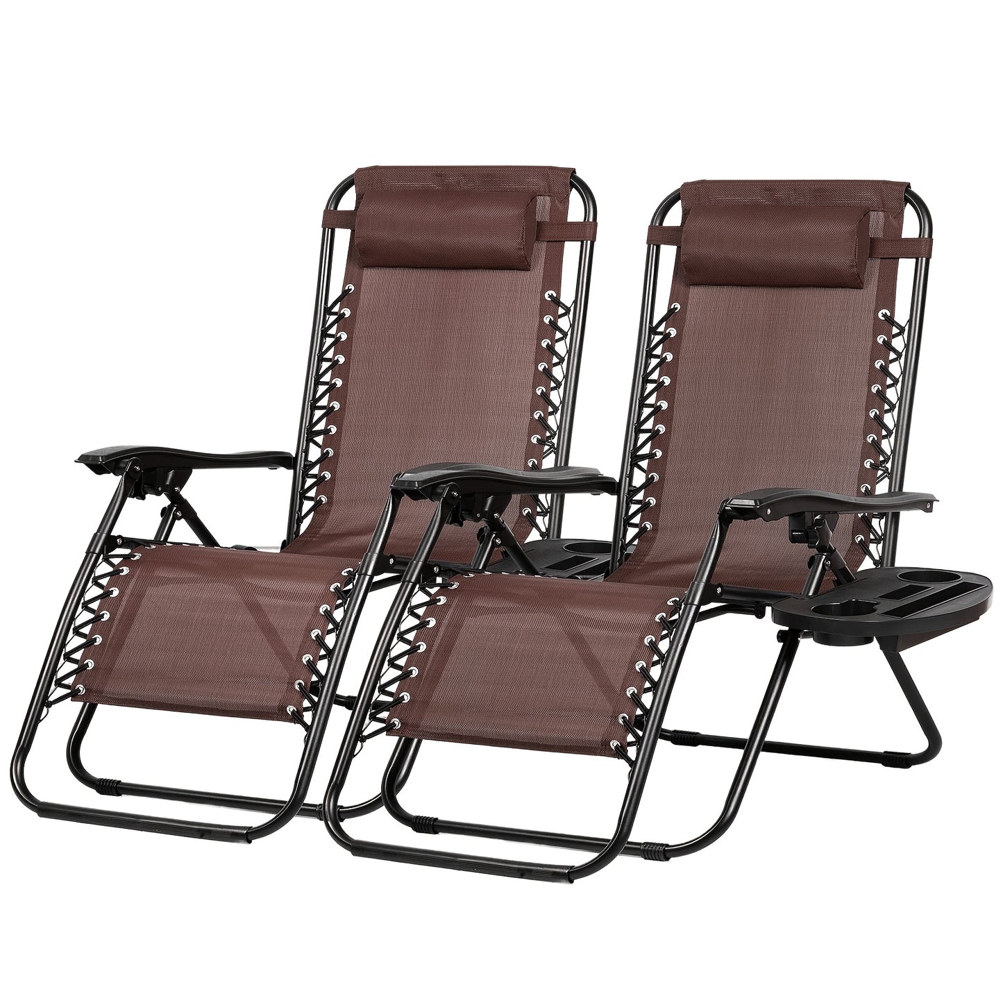 Set Of 2 Adjustable Zero Gravity Recliners With Cup Holders For Patio