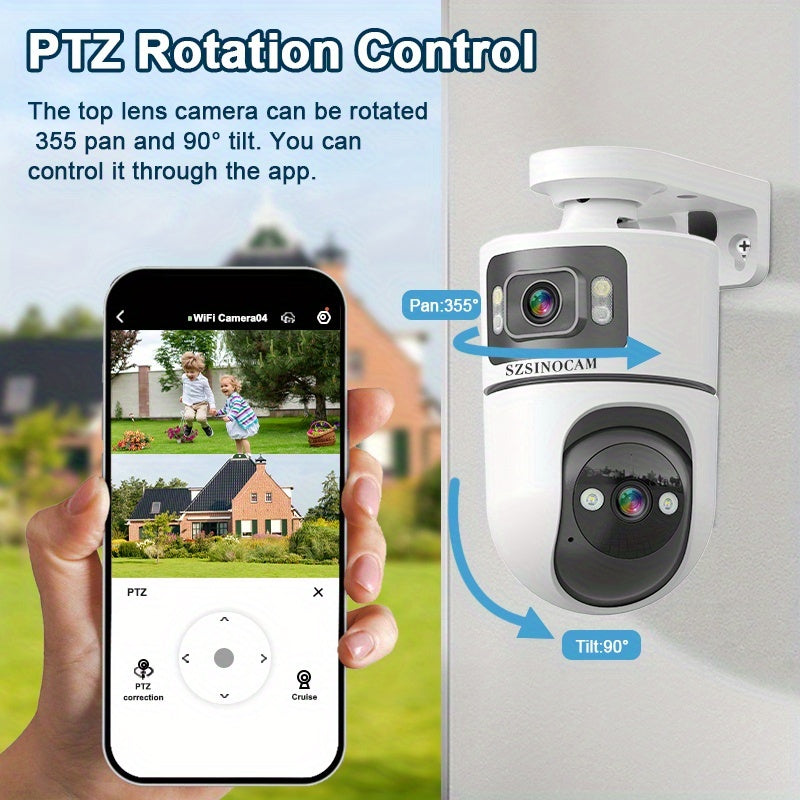2K Dual Lens PTZ Outdoor Security Camera With 355 Rotation And Dual Band WiFi