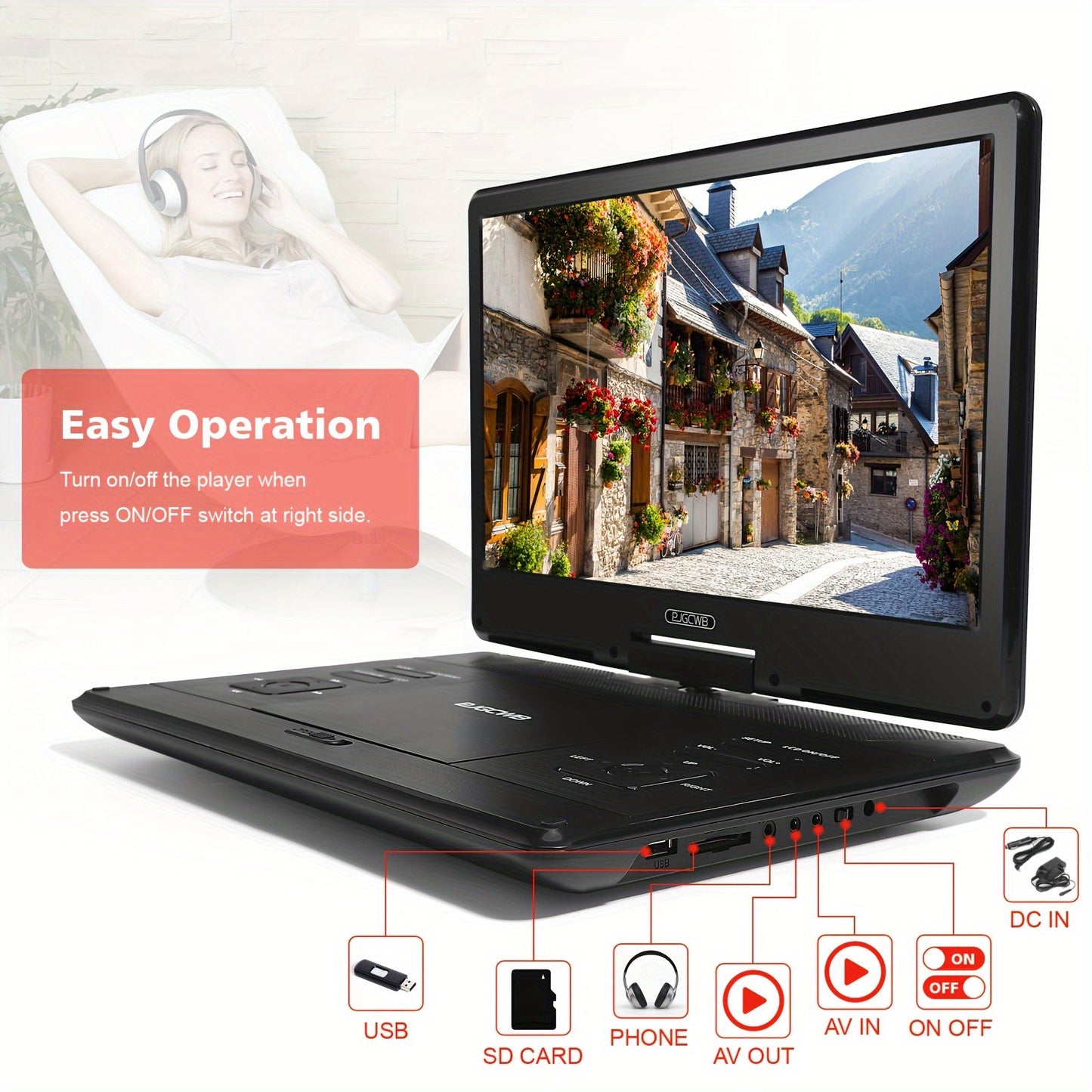 Portable DVD Player 14.1 Inch HD Screen 4 To 6 Hour Battery
