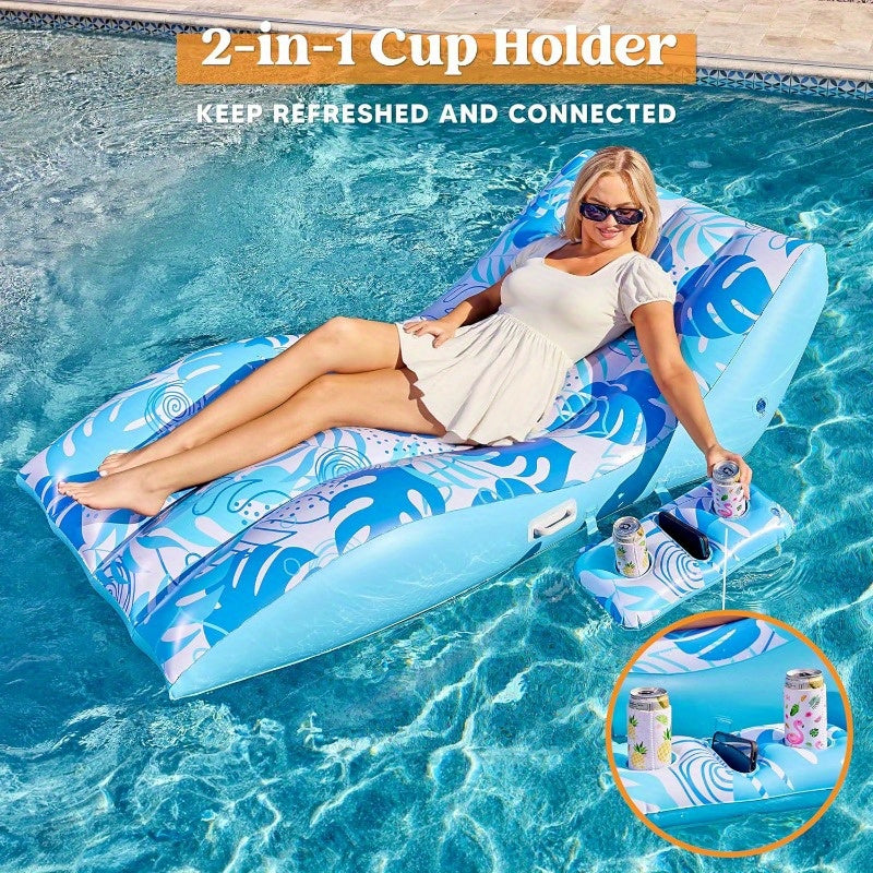 JOYFY Inflatable Pool Floats Adult-Extreme Comfort Pool Lounge Chair With Detachable Cup Holder, Heavy Duty Lounger Floating Chair Floaties Raft Water Floaty Blow Up Recliner Lake Tanning Float, Suitable For Summer Water Part