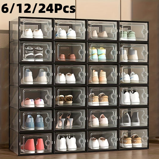 Thick Waterproof Transparent Shoe Box With Lid 6 12 24 Pack Foldable Organizer