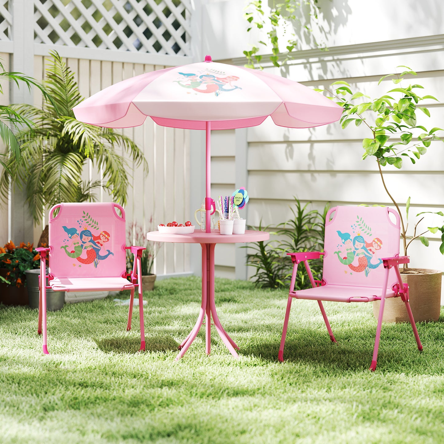 Costway Kids Picnic Table And Chairs Set With Umbrella