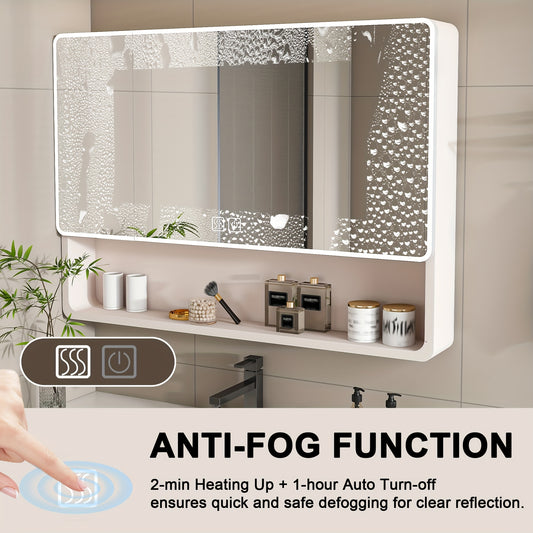 Aluminum Bathroom Mirror Cabinet With LED Lighting And Defogging