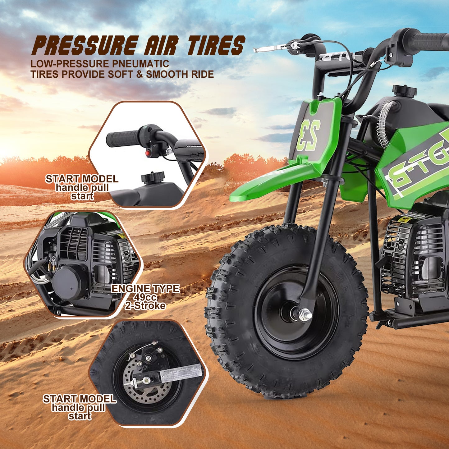 Mini Off-Road Dirt Bike, 49 CC 2-Stroke Gas Bike with Off-Rode Tire, Suspensions, Disc Brakes, Max Load 160Lbs, Max Speed 18Mph