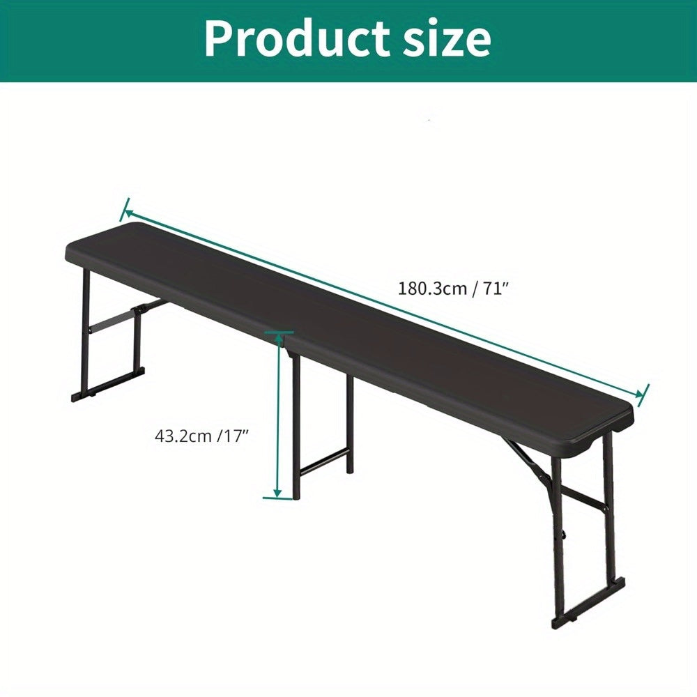 6ft Black Faux Wood Grain Folding Stool Heavy Duty PVC Portable Outdoor Chair