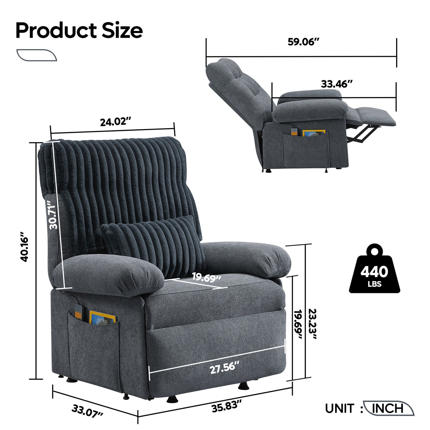 Triple Motor Power Lift Recliner Chair for Elderly Small with Removable Cover, Lumbar Pillow and Side Pocket, Infinite Positioning for Living Room, Bedroom