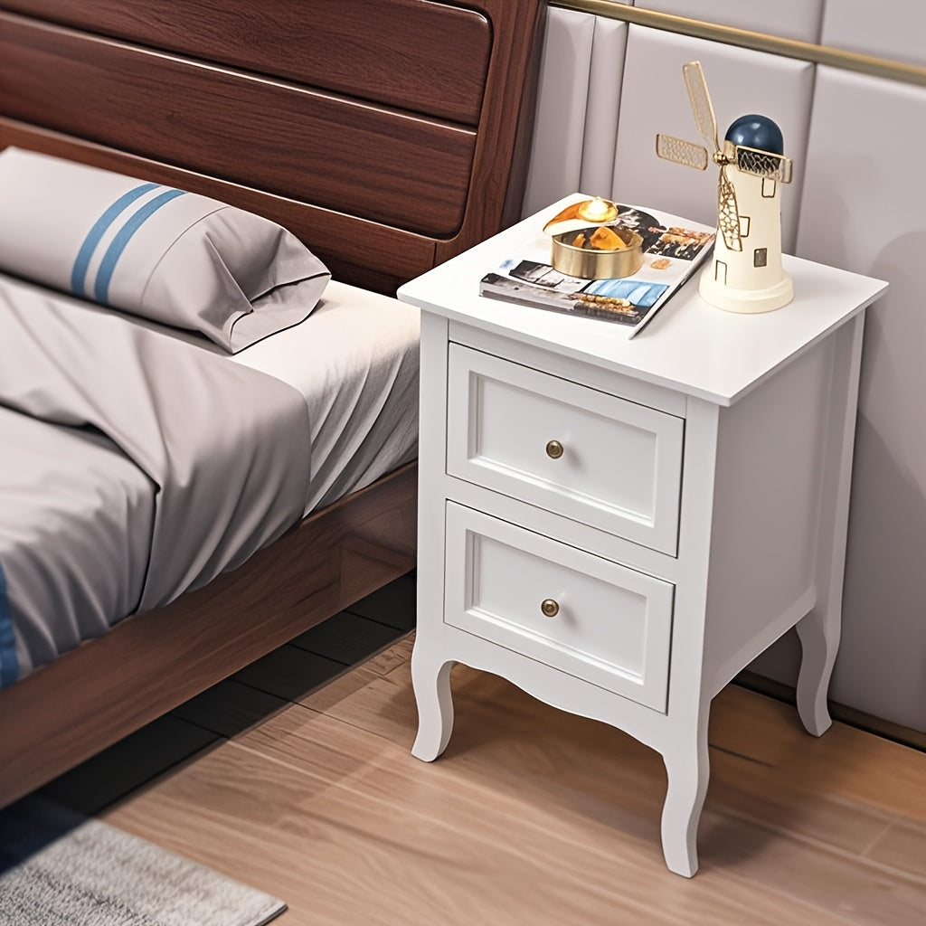 Pastoral Style Double Drawer Bedside Table Multicolor Painted Finish
