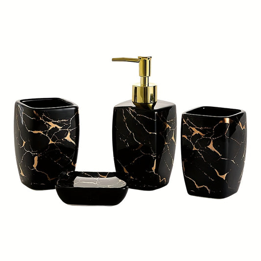 Four Piece Modern Minimalist Ceramic Bathroom Set Lotion Dispenser And Tumbler