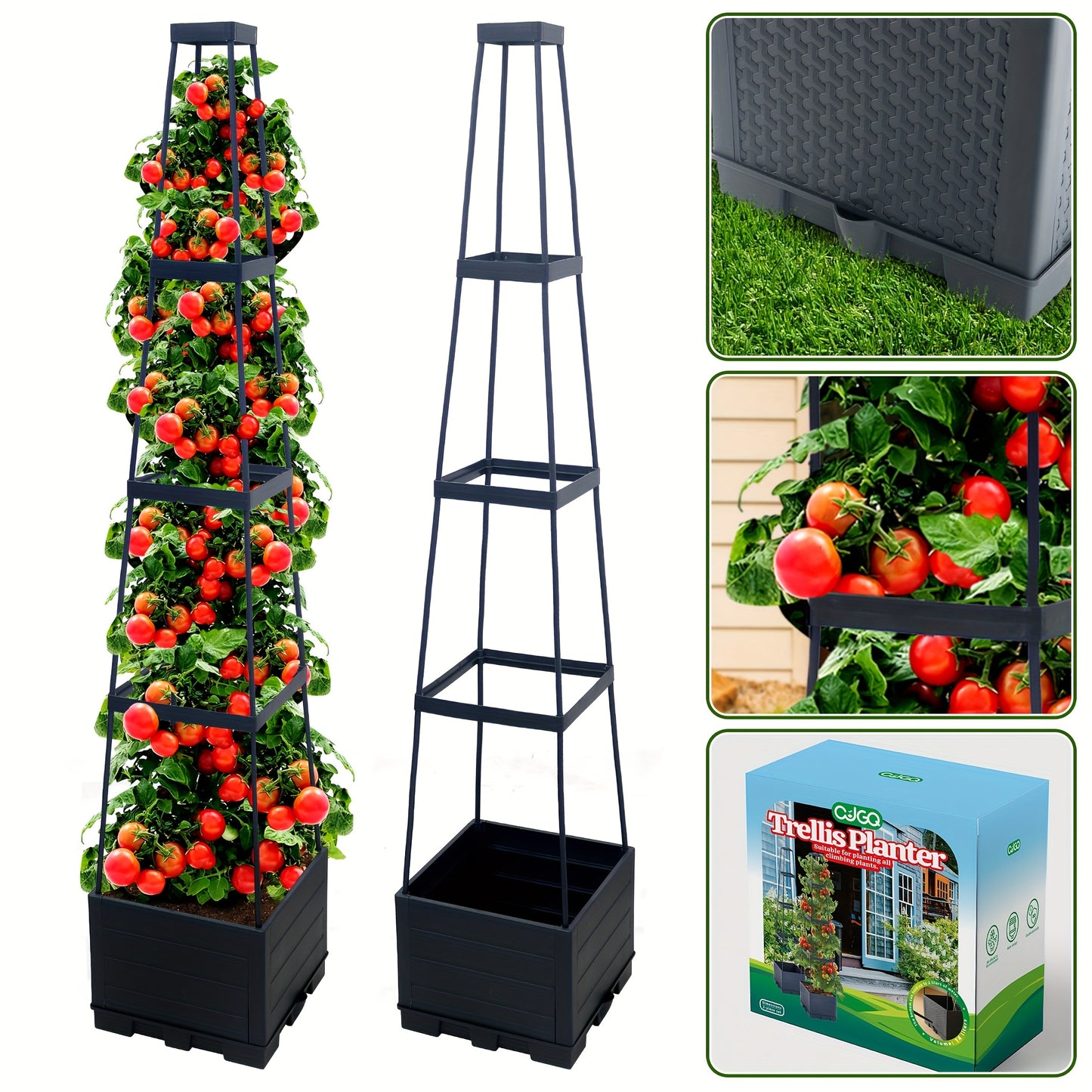 2 Pack 44.8Inch Self-Watering Tomato Planter Box With Trellis, Trapezoidal Climbing Cage For Patio Garden Indoor Outdoor