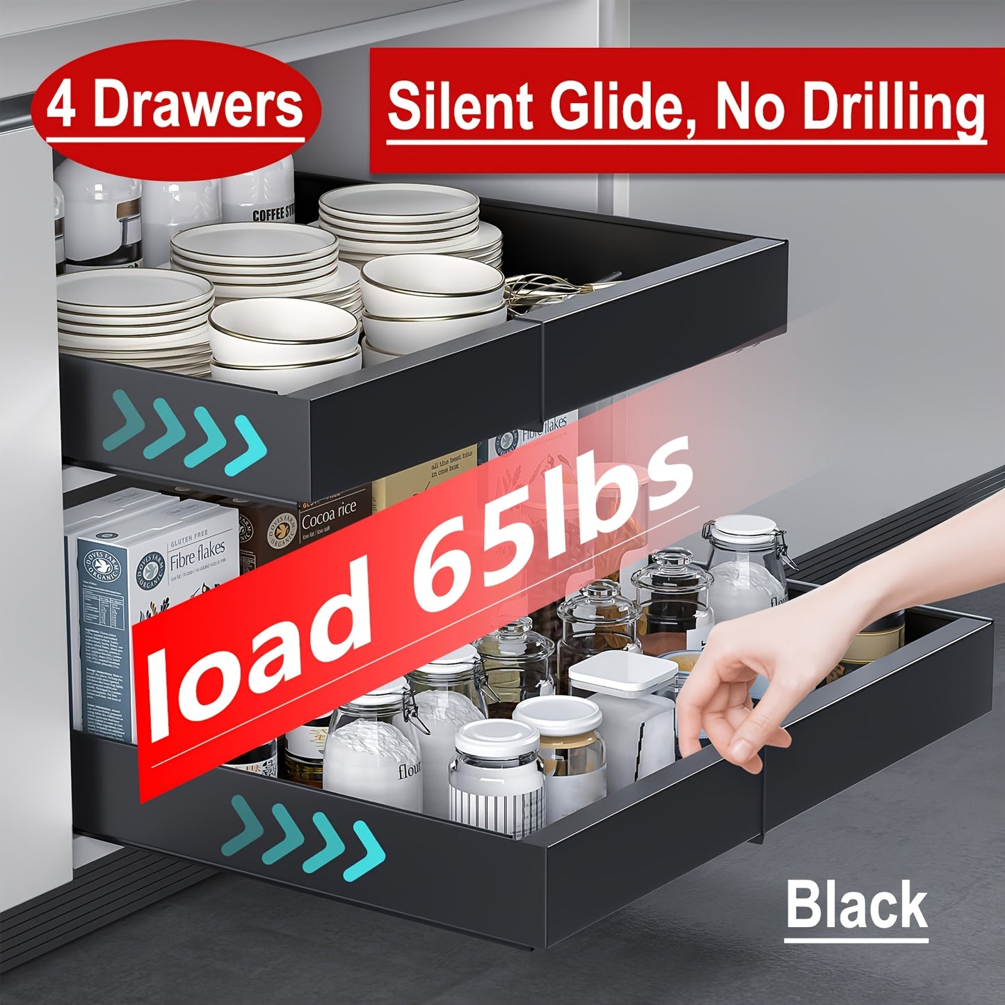 4-Pack Expandable Pull Out Cabinet Organizer, Heavy-Duty Carbon Steel Slide-Out Drawer (12.6"-20.5"W), Silent Sliding Roll-Out Shelf With Adhesive Nano Film Or Screw Installation, Rust-Resistant Storage Rack For Kitchen, Bath