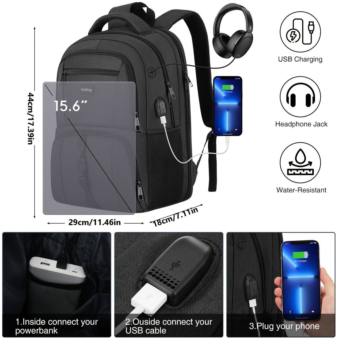 [Anti Theft Backpack] Anti Theft Laptop Backpack | For Men Women, College School Bookbags Computer Bag Gift For Teenage Boys Girls, Business Travel Back Pack With USB Charging Port Fits 15.6 Inch Notebook
