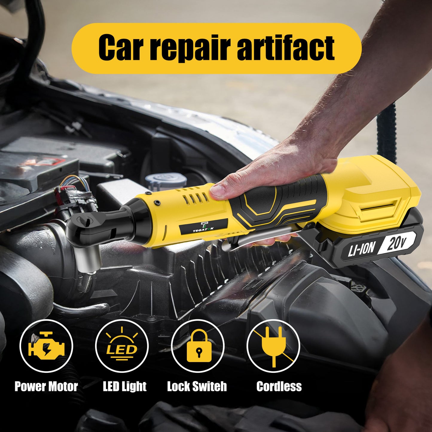 Rechargeable 12V 20V Cordless Ratchet Wrench Kit Variable Speed High Torque