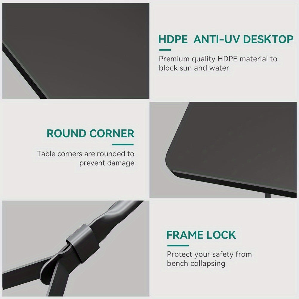 6ft Black Faux Wood Grain Folding Stool Heavy Duty PVC Portable Outdoor Chair