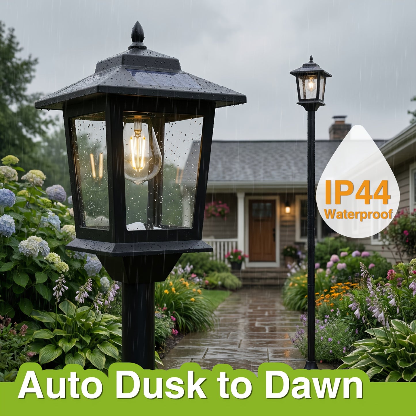 2 Pack Solar Powered Outdoor Lamp Posts Black With Built In Battery For Pathway