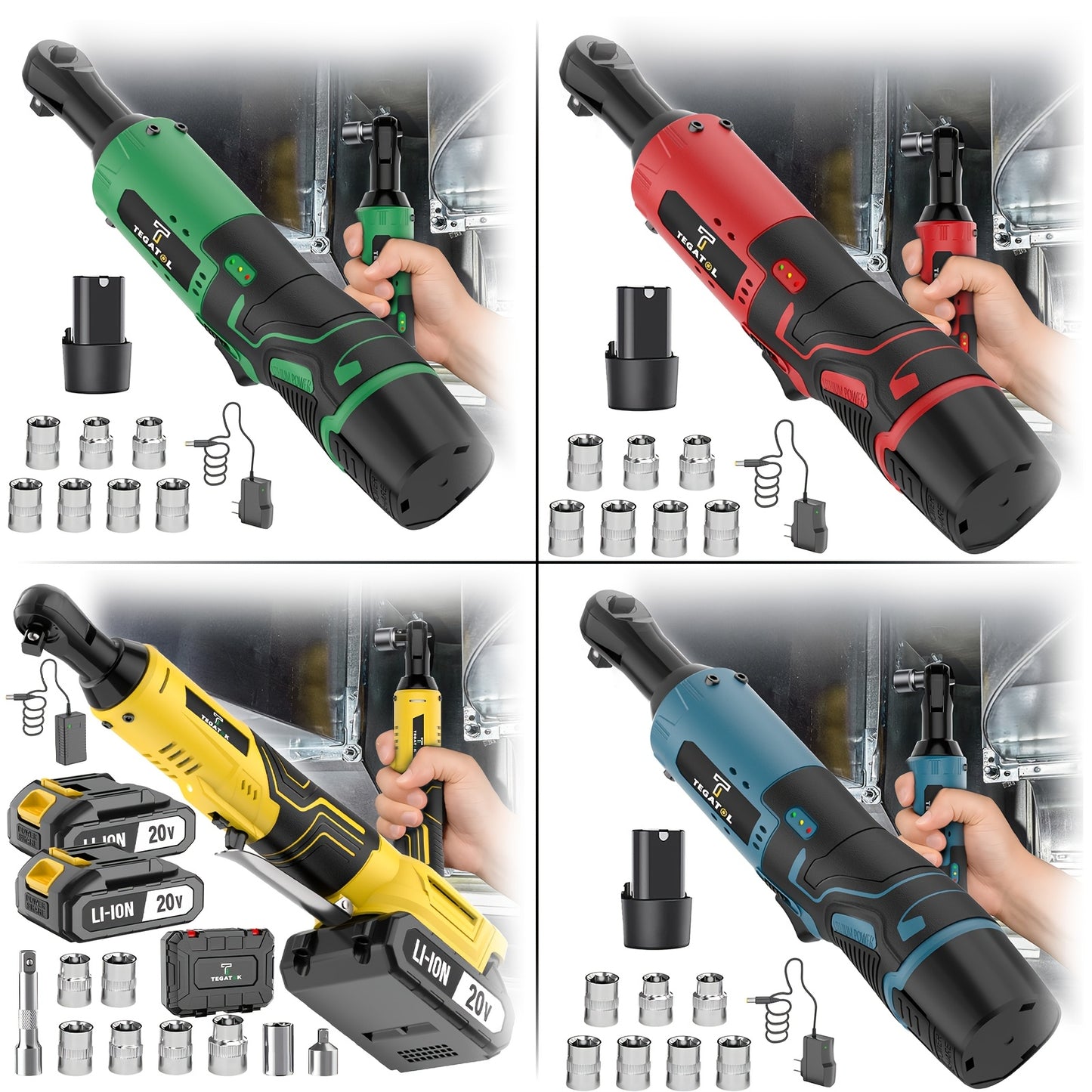 Rechargeable 12V 20V Cordless Ratchet Wrench Kit Variable Speed High Torque