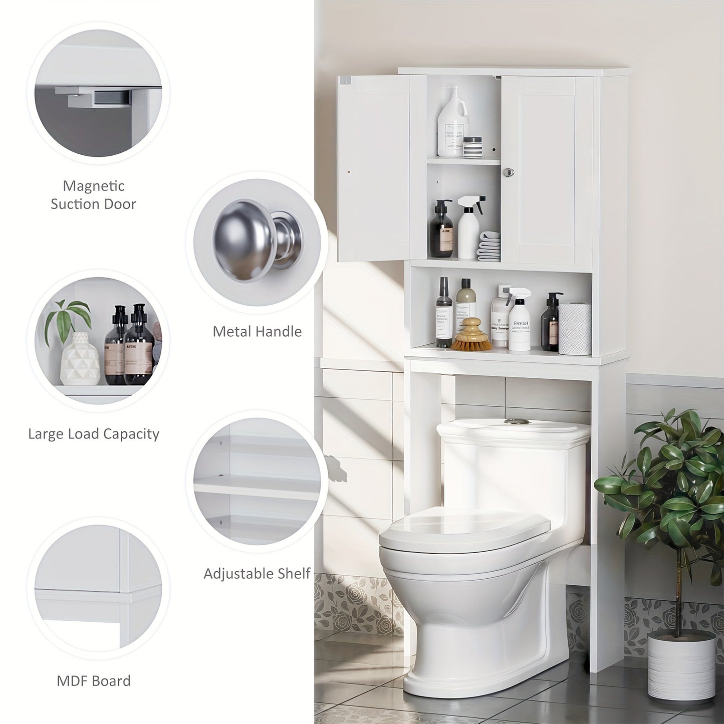 JY QAQA Over The Toilet Storage Cabinet White Space Saver With Adjustable Shelf