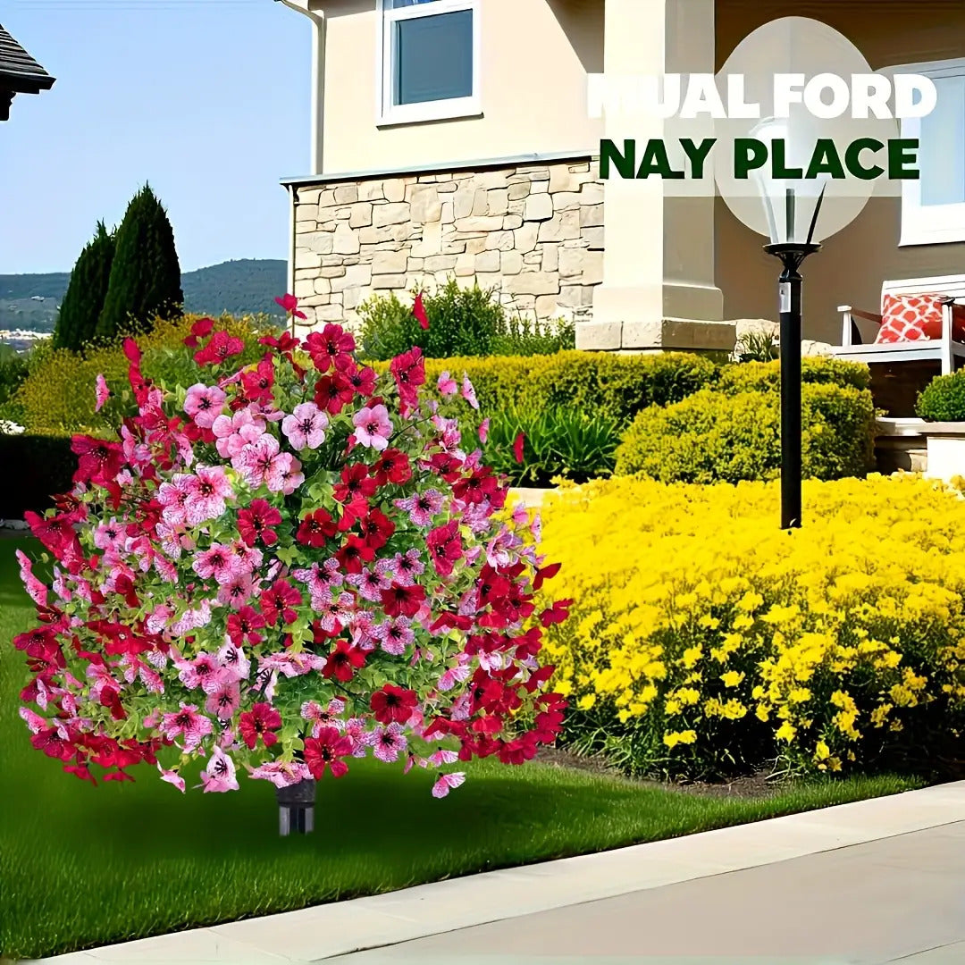 2 Pack UV Resistant Artificial Eugenia Shrub With Pink Flowers For Outdoor Decor