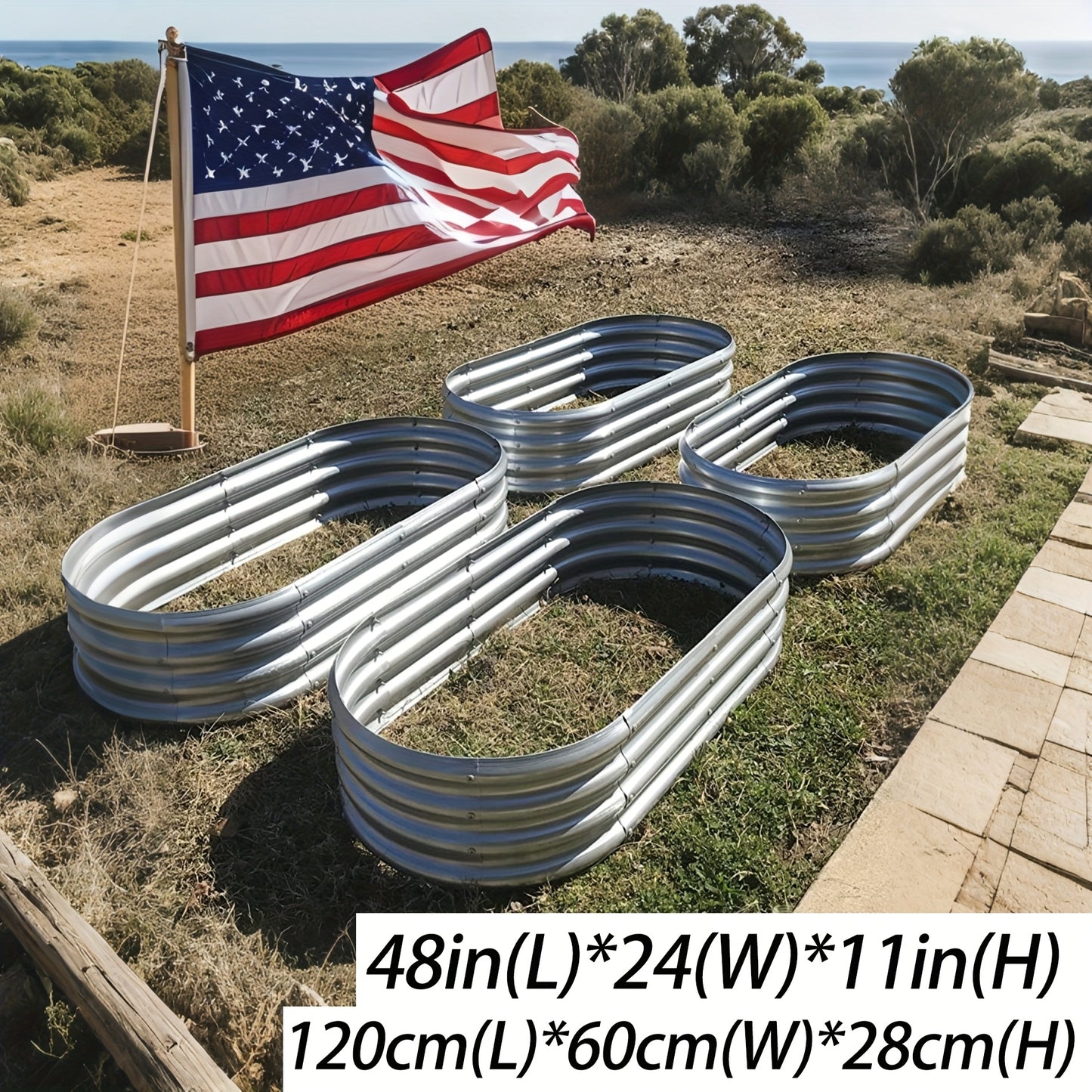 Two Sets Galvanized Elevated Garden Beds 4x2 Ft Lightweight Easy To Assemble