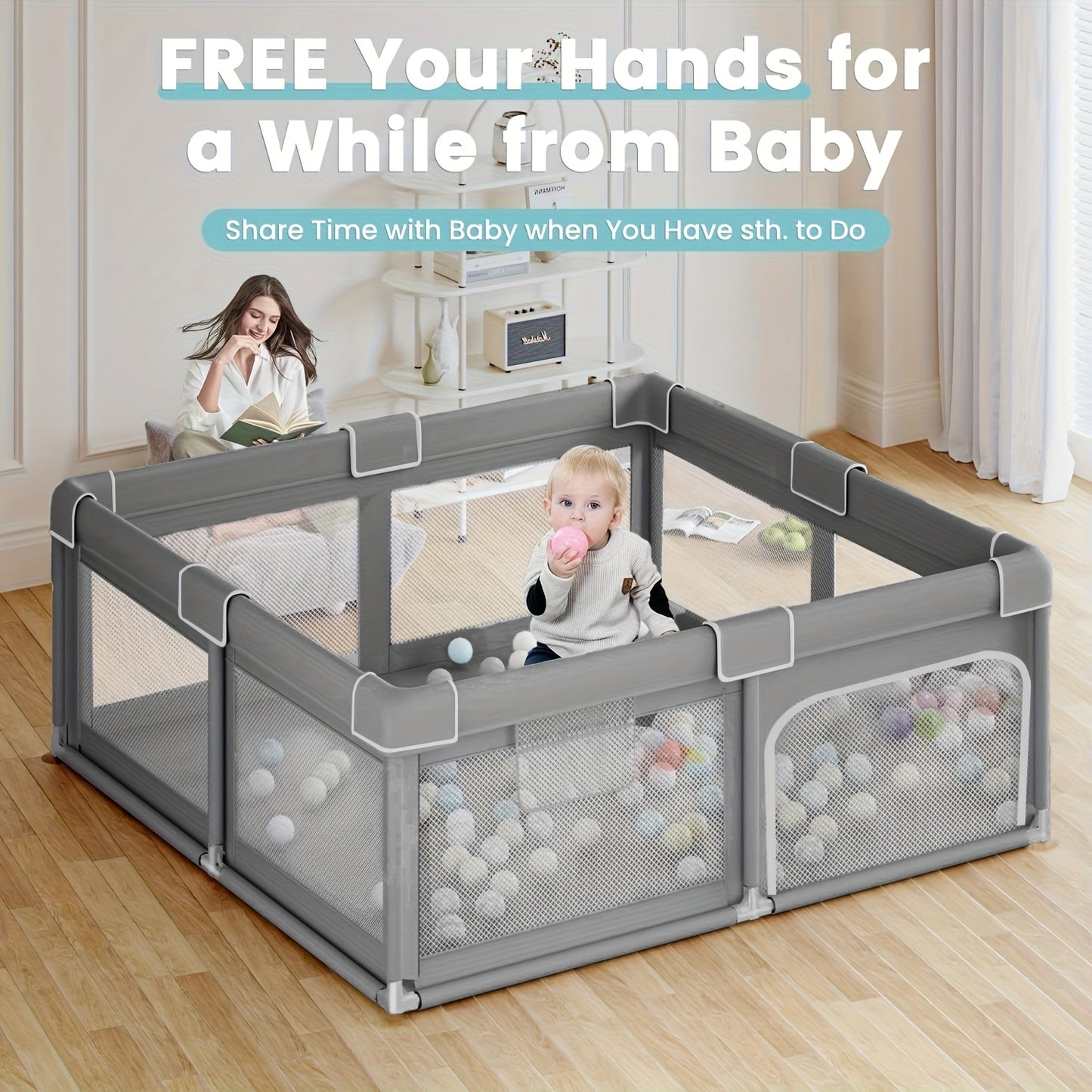 50X50 Inch Baby Playpen With Breathable Mesh Indoor Outdoor