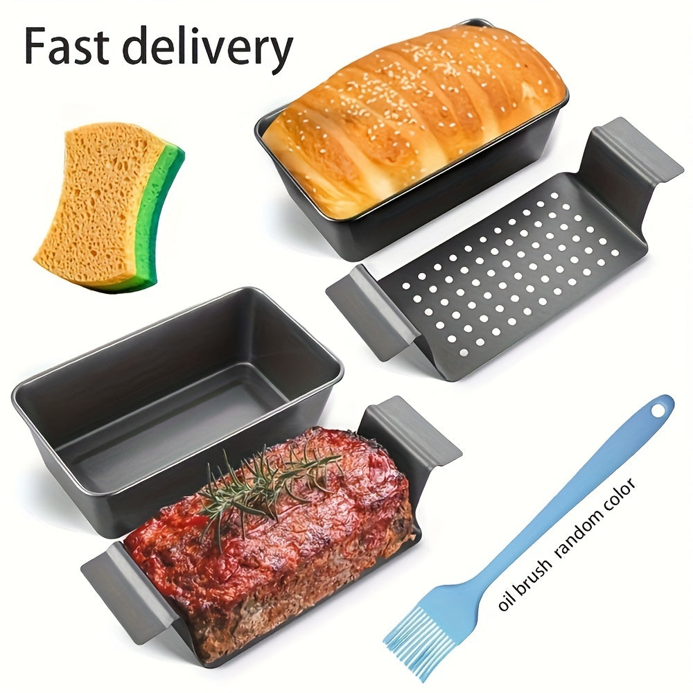 [Non-stick Meatloaf Pan] 2 Set Non-stick Meatloaf Pan with Drain Tray | Reduce Fat, Enhance Taste, Bread Pan Set for Baking
