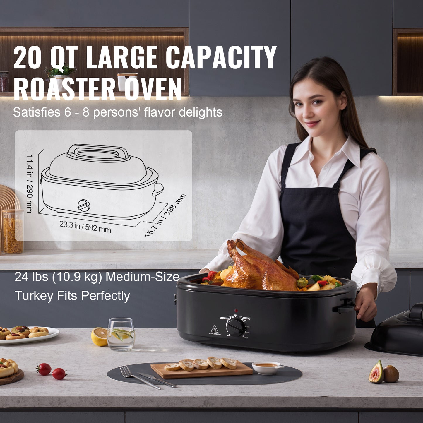 VEVOR Electric Roaster Oven 22 Qt Self Basting Lid 1450W