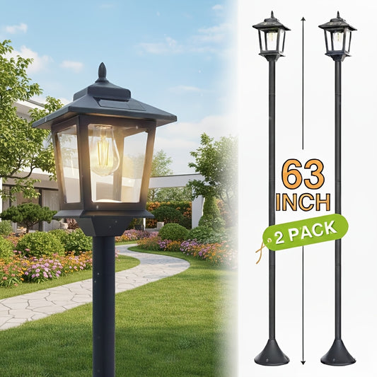 2 Pack 63 Inch Solar Lamp Post Lights Outdoor Aluminum Poles Bulbs Included