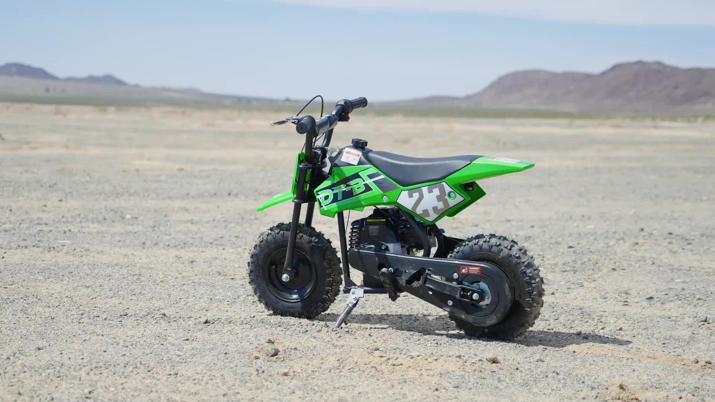 Mini Off-Road Dirt Bike, 49 CC 2-Stroke Gas Bike with Off-Rode Tire, Suspensions, Disc Brakes, Max Load 160Lbs, Max Speed 18Mph