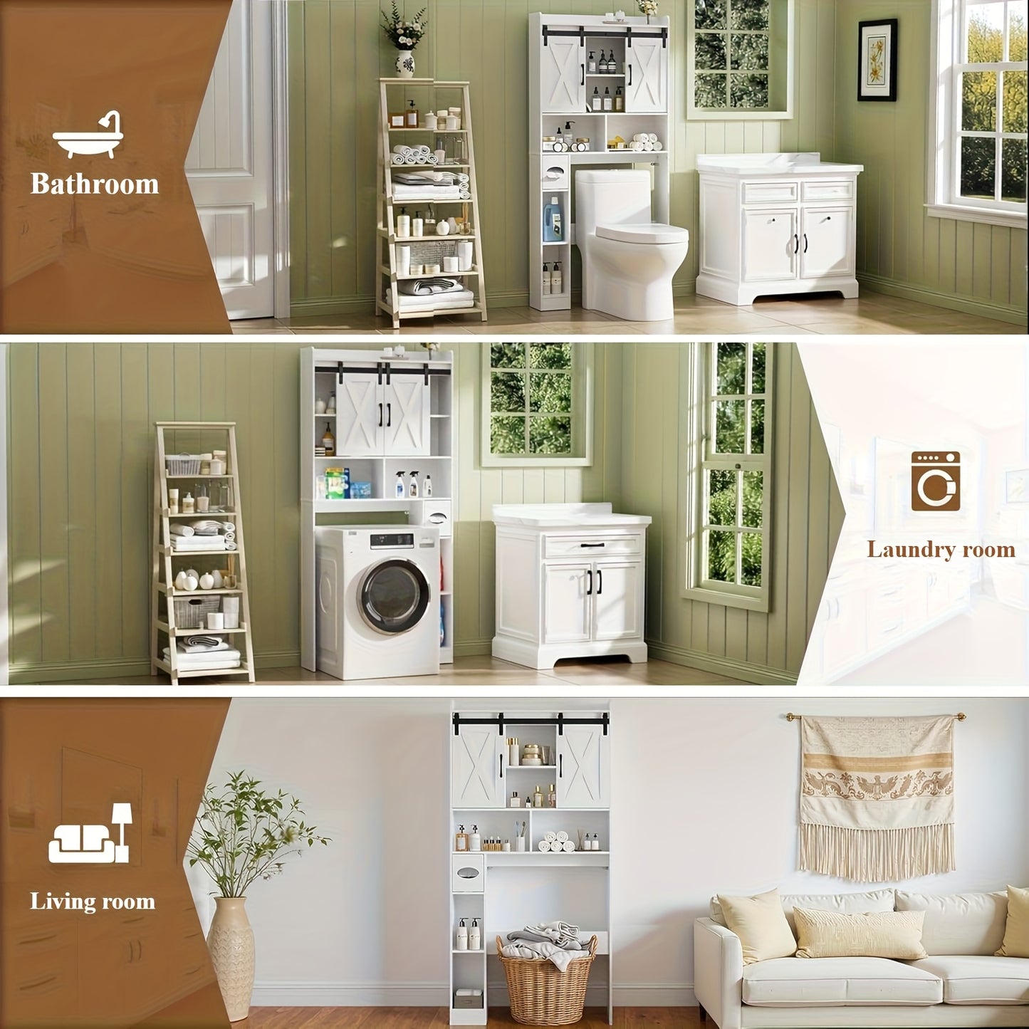 Farmhouse Over Toilet Cabinet With Sliding Doors Particle Board Mount BEFRASES