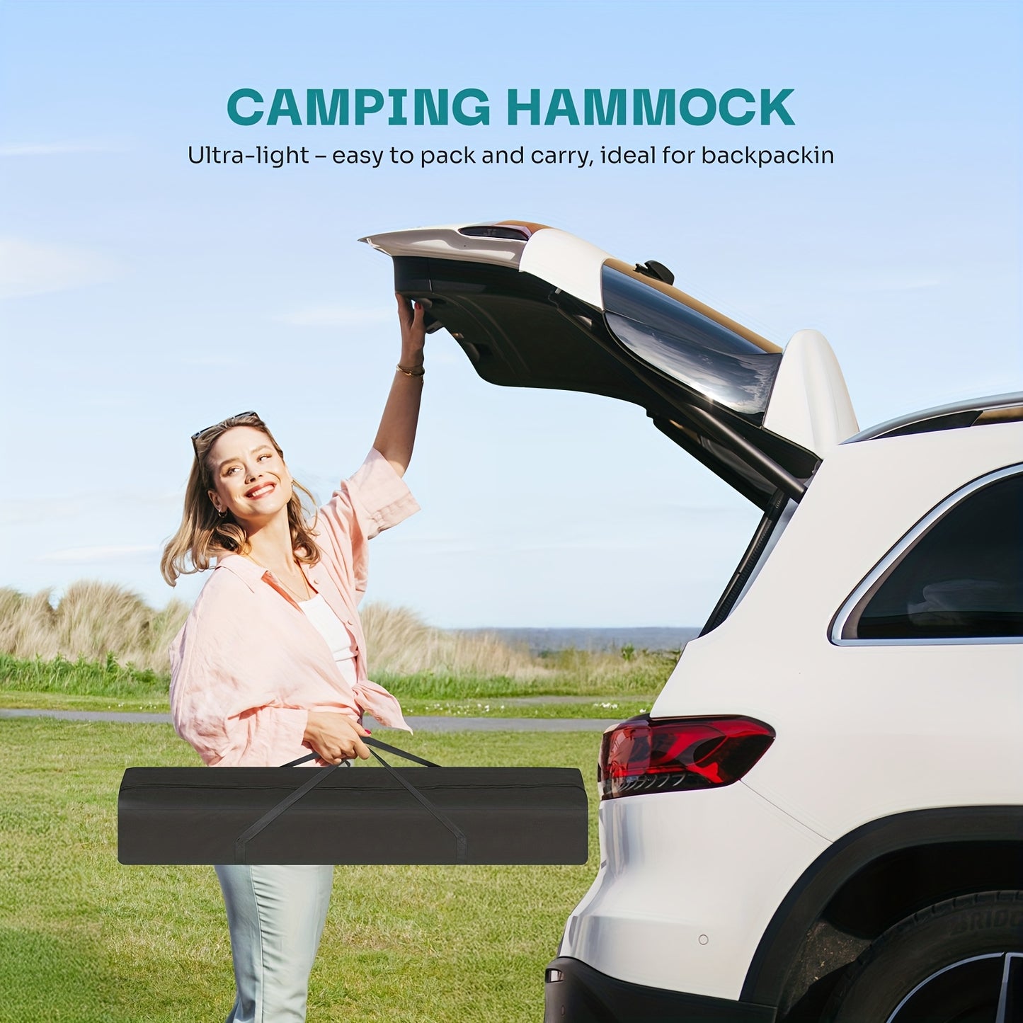 Double Hammock With Space Saving Stand Colorful Stripes 450lbs Capacity Portable