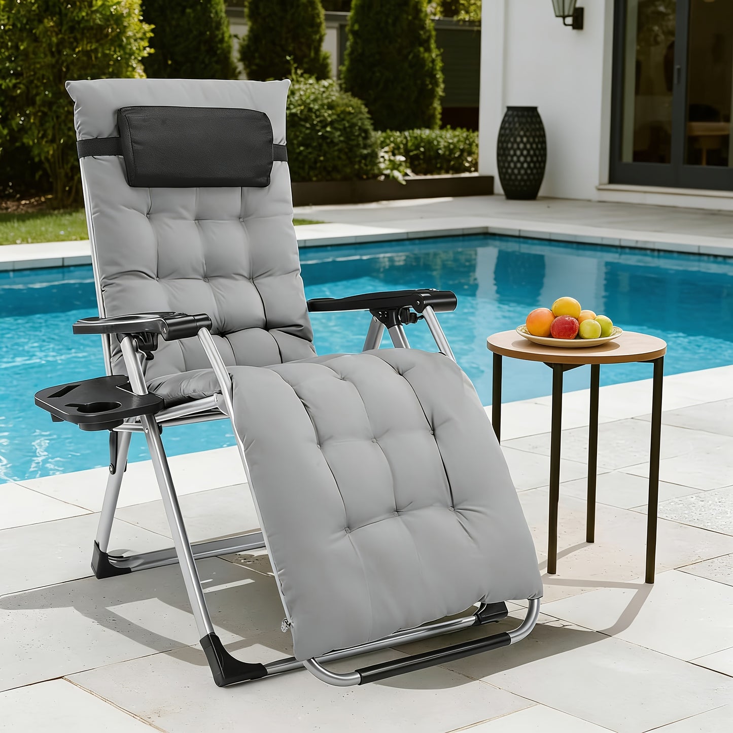 EDX Zero Gravity Recliner With Foldable Headrests Cup Holder Tray Indoor Outdoor