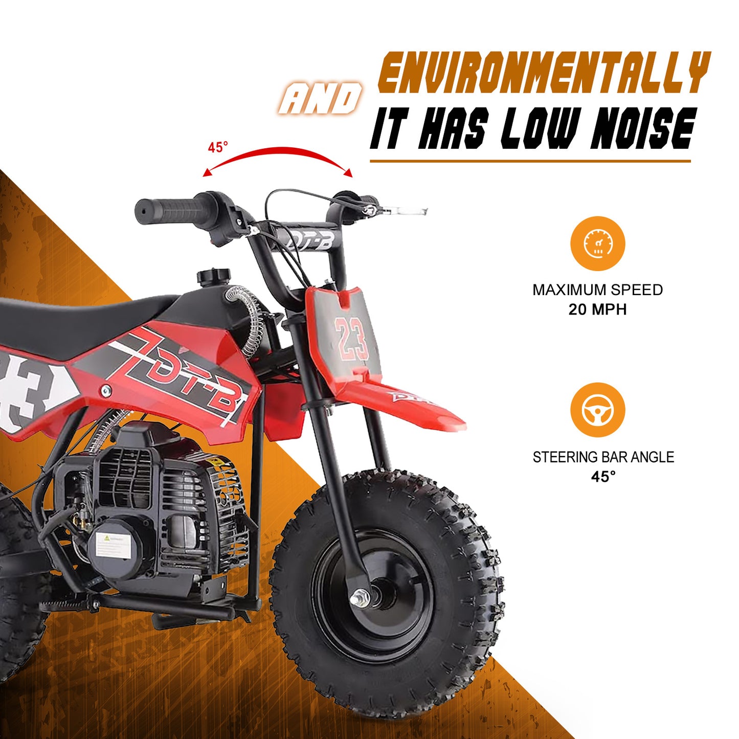 Mini Off-Road Dirt Bike, 49 CC 2-Stroke Gas Bike with Off-Rode Tire, Suspensions, Disc Brakes, Max Load 160Lbs, Max Speed 18Mph