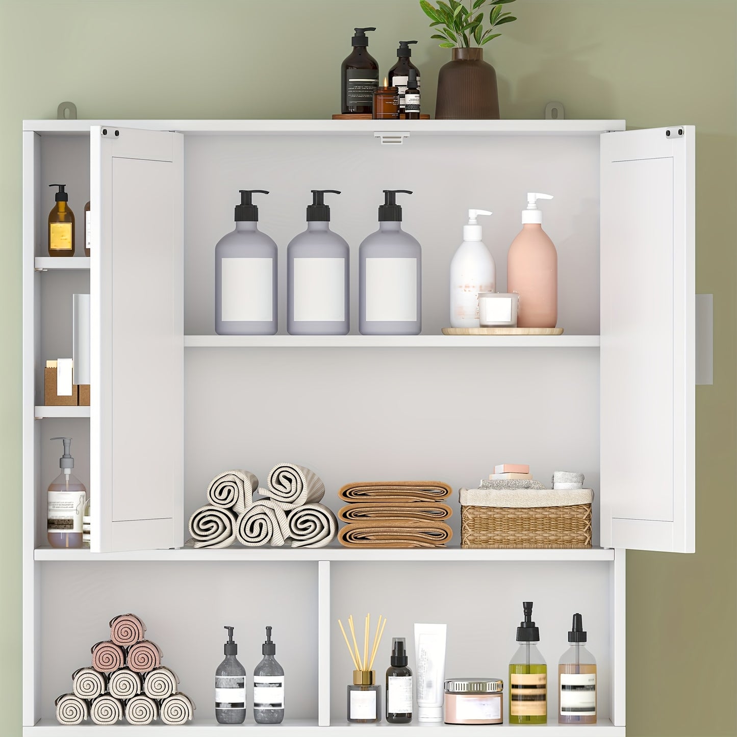 Over Toilet Storage Cabinet Farmhouse Two Barn Doors Toilet Paper Holder White