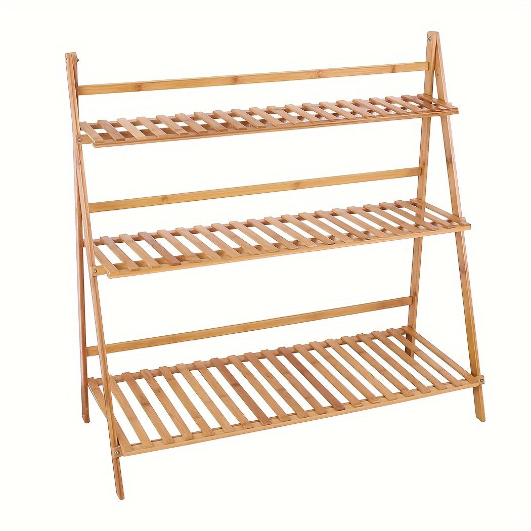 100cm Bamboo 3 Tier Foldable Plant Display Shelf For Outdoor And Indoor Use