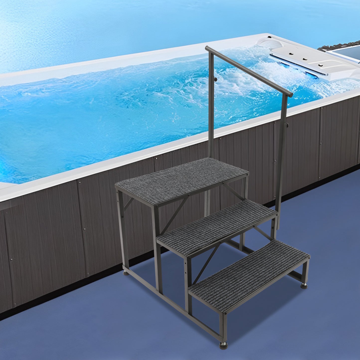 [Heavy Duty RV Ladder] Heavy Duty 3-Step RV Step Ladder with Non-Slip Steps & Handrail | 450lb Capacity, Steel Construction, Adjustable Foot Pads - Commercial/Residential Use for RV, Pool, Stage, Truck, Home - Elderly & Disab