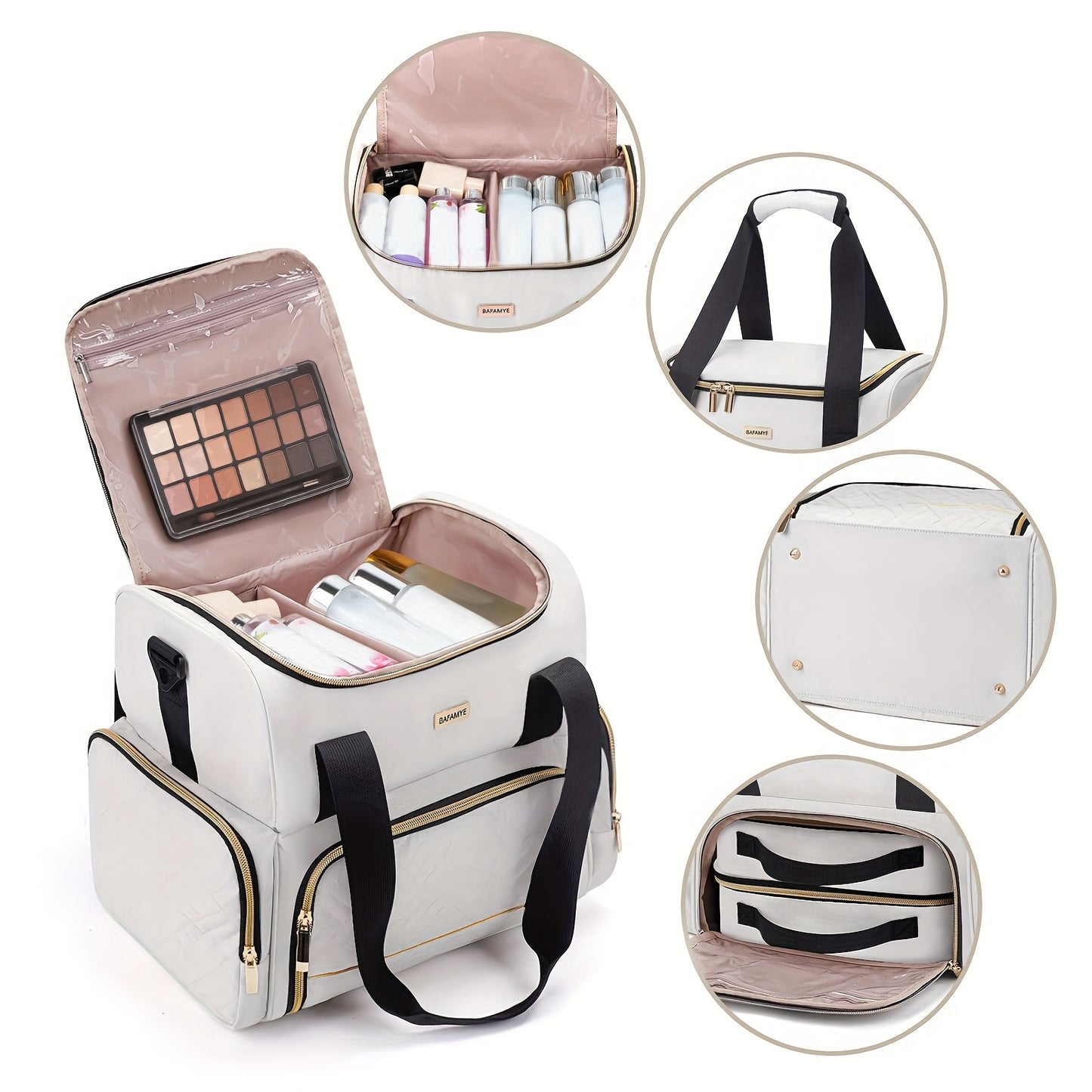 Large Makeup Cosmetic Bag With 2 Removable Cases Double Layer Travel Organizer