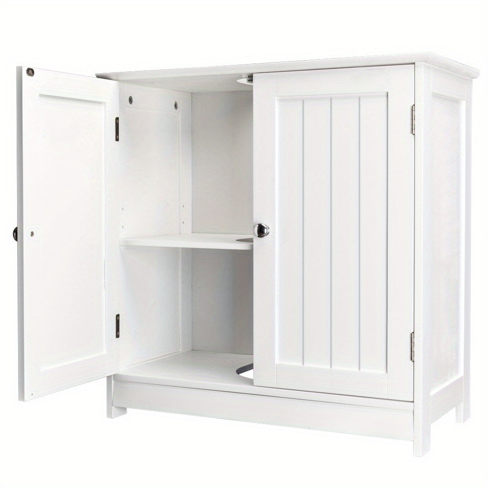 White Bathroom Under Sink Cabinet With Two Doors And Shelf For Pedestal Sinks
