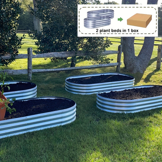 2 Pack Galvanized Raised Garden Bed Kit Oval Planter Boxes For Vegetables